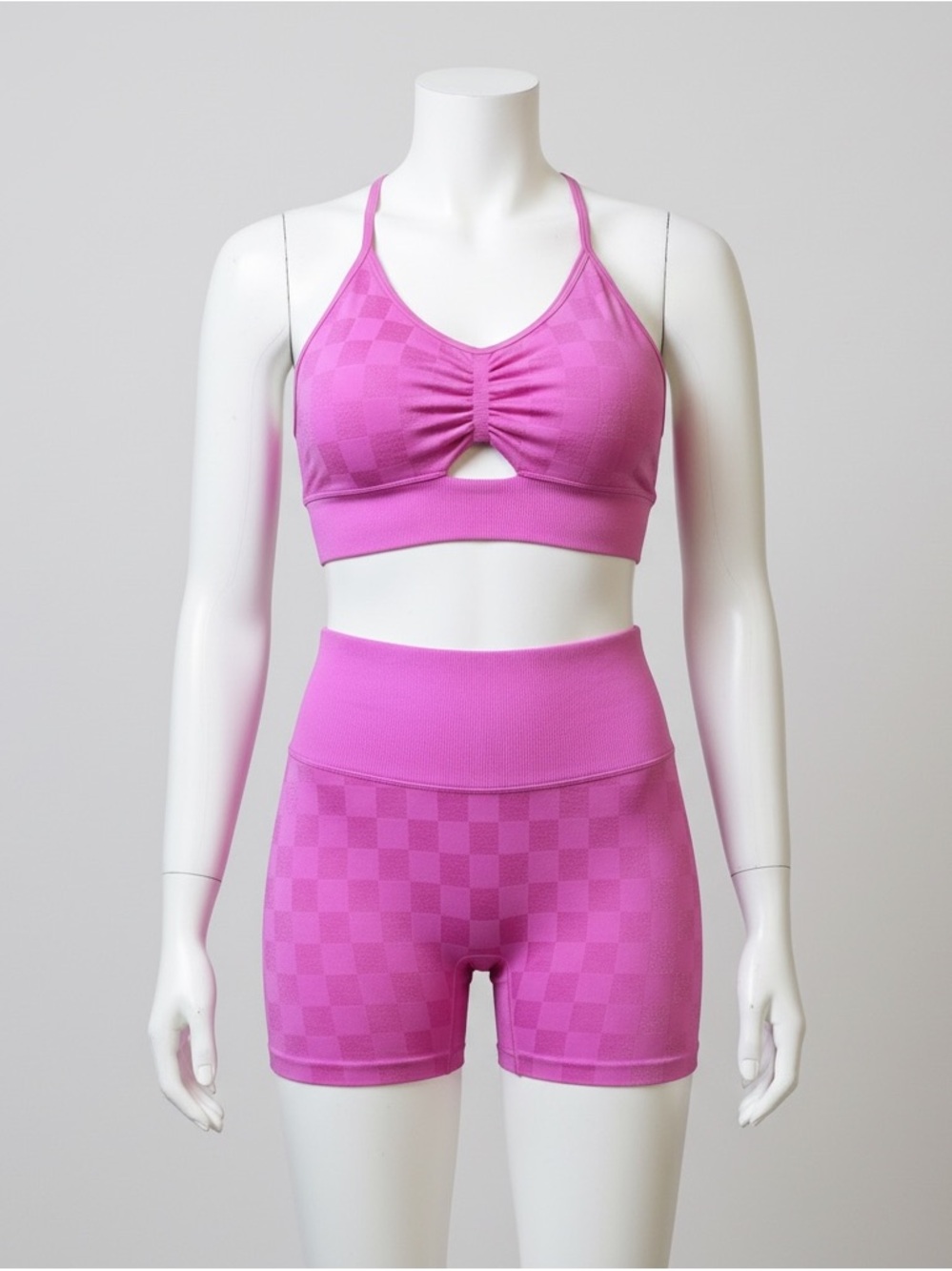 Joy Lab Seamless Pink Checker Sports Bra & High-Waist Shorts Set